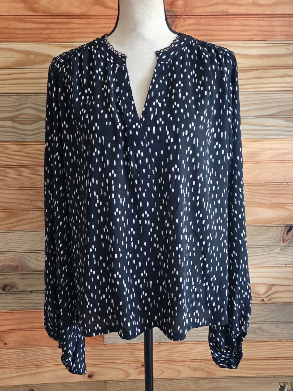 Worthington Black Blouse with White Dot Print
